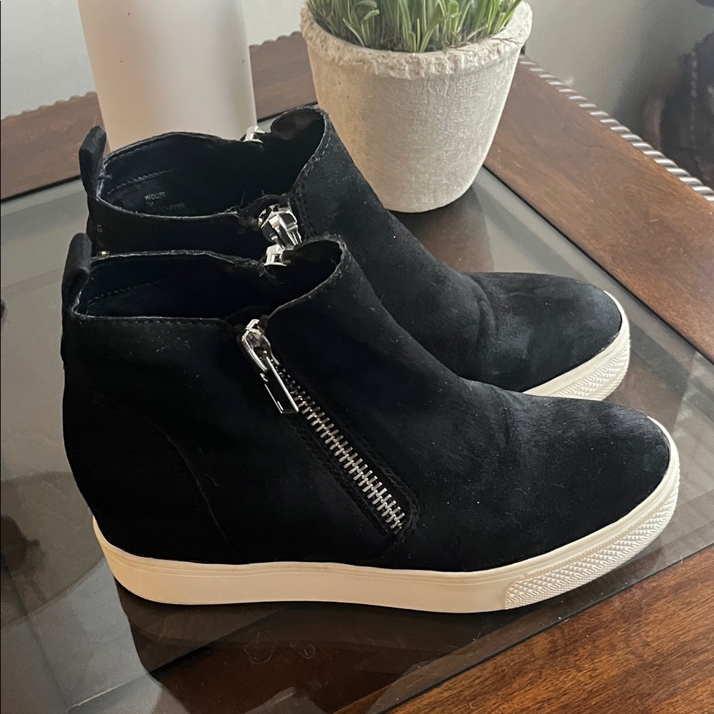 Black Faux Suede Women's High-Top Sneakers